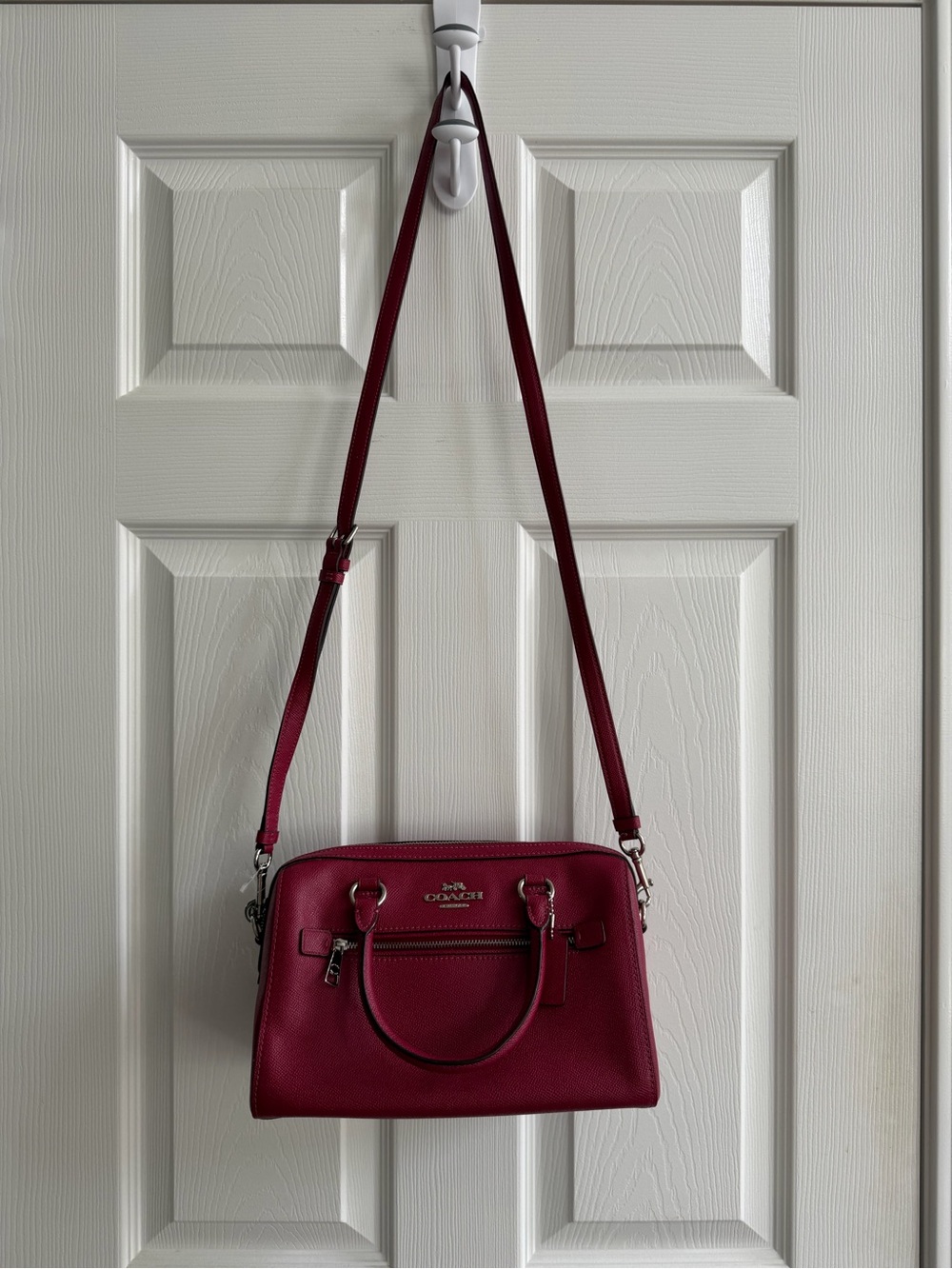 Coach Berry Pink Leather Satchel Crossbody Bag EUC - Picture 3 of 15